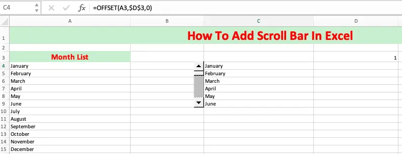 how to add scroll bar in excel cell range
